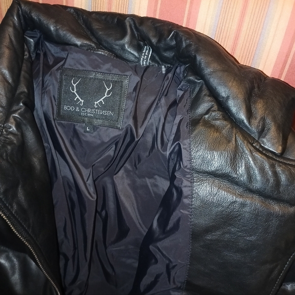Bod&Christensen Black Leather Jacket Size LG - Picture 6 of 9
